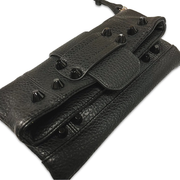 Black Leather Gunmetal Rivets Clutch Crossbody Bag NWOT - Picture 5 of 14